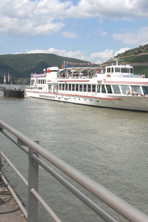 Binger Kulturufer mit Blick auf die Rüdesheimer Weinhänge